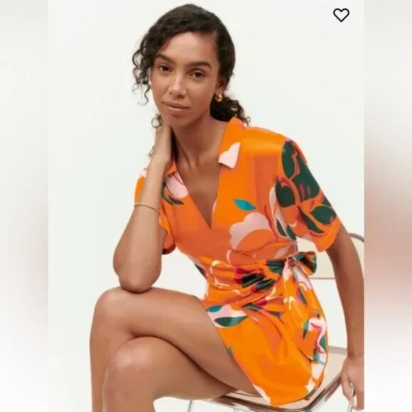 Reformation Luxe Electra Orange Silk Wrap Dress - Picture 2 of 10